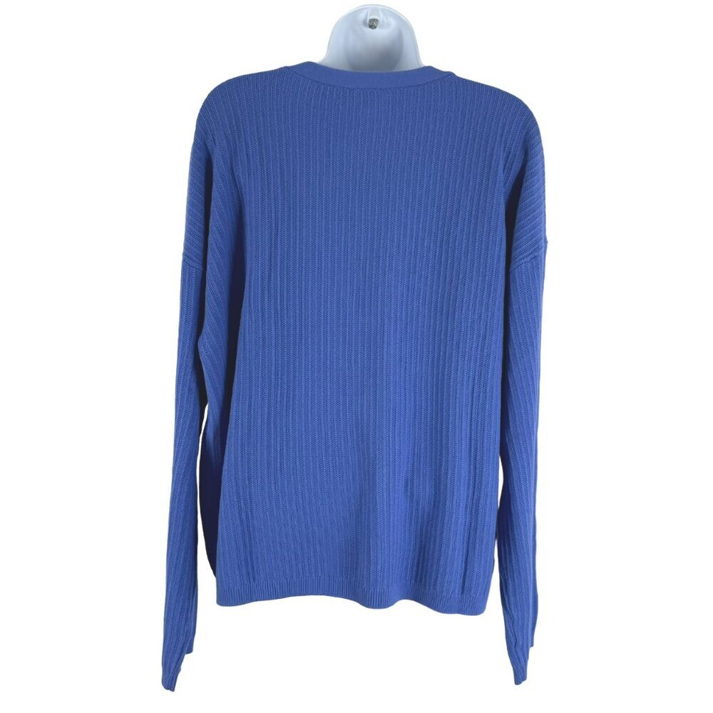 Talbots Blue Ribbed V-Neck Button Front Cardigan - Picture 5 of 8